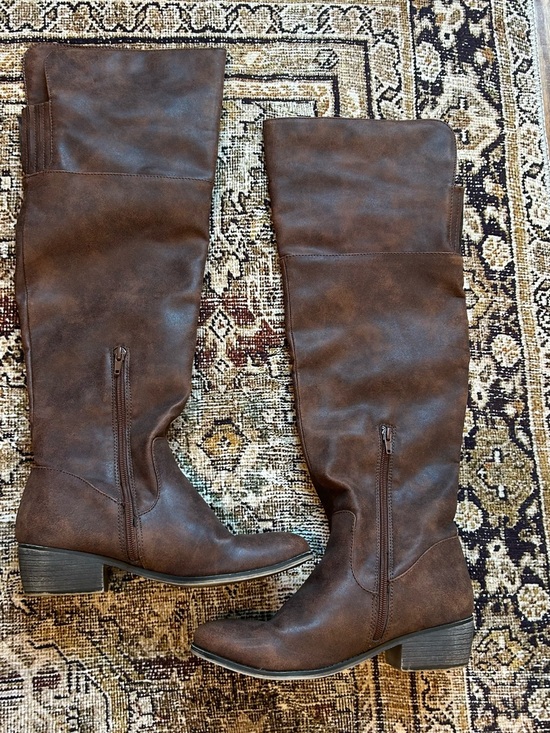 Rampage Shoes - Rampage Brown Over-the-Knee Faux Leather Boots